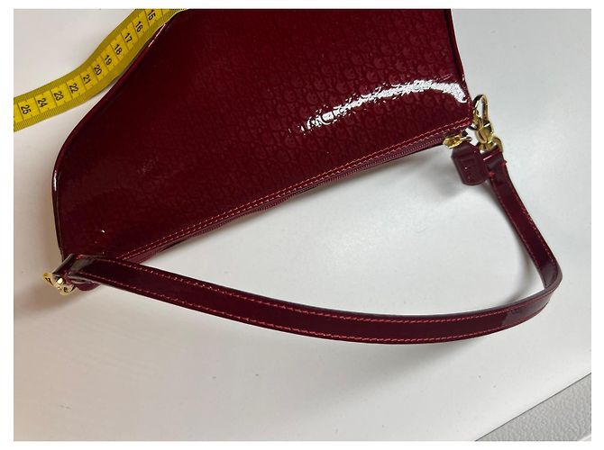 Borsa Saddle Christian Dior in pelle verniciata rossa Bordò - vista 18