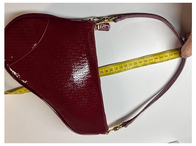 Borsa Saddle Christian Dior in pelle verniciata rossa Bordò - vista 20
