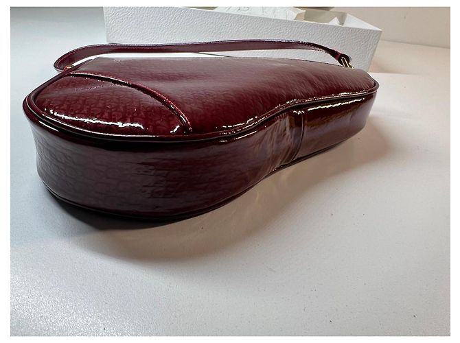 Borsa Saddle Christian Dior in pelle verniciata rossa Bordò - vista 3