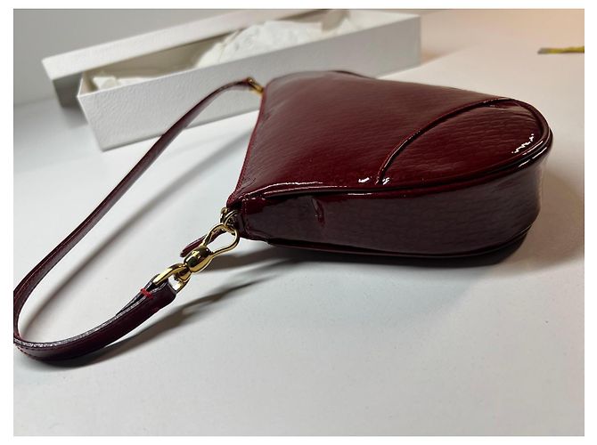 Borsa Saddle Christian Dior in pelle verniciata rossa Bordò - vista 4