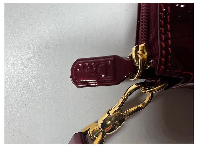 Borsa Saddle Christian Dior in pelle verniciata rossa Bordò - vista 5