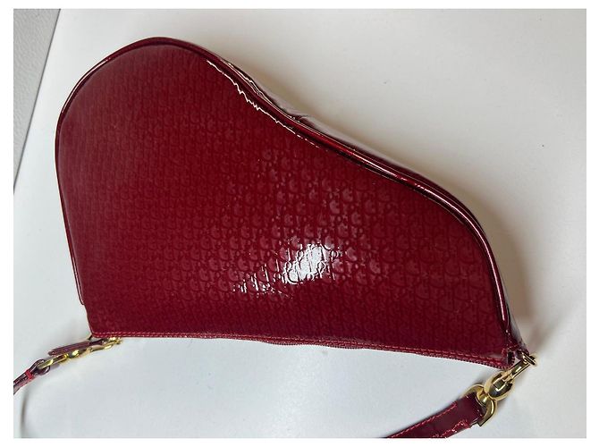 Borsa Saddle Christian Dior in pelle verniciata rossa Bordò - vista 6