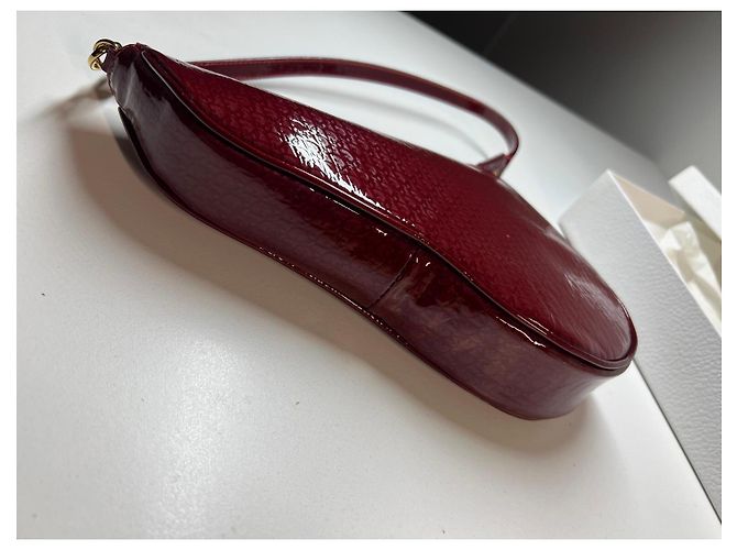 Borsa Saddle Christian Dior in pelle verniciata rossa Bordò - vista 7