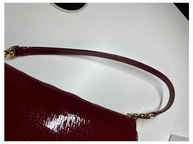 Borsa Saddle Christian Dior in pelle verniciata rossa Bordò - vista 8