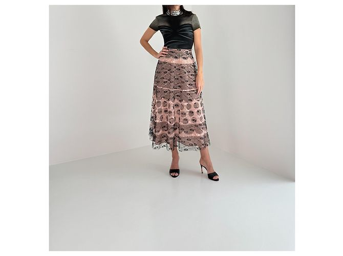 Falda de encaje Red Valentino negra y rosa pálido Negro Beige - vista 2