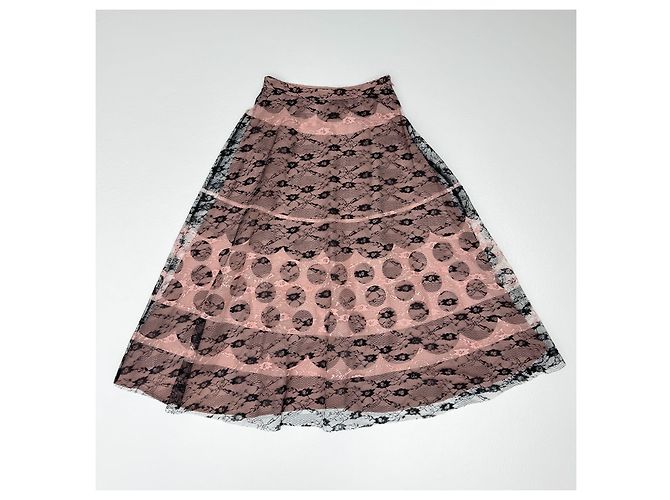 Falda de encaje Red Valentino negra y rosa pálido Negro Beige - vista 3