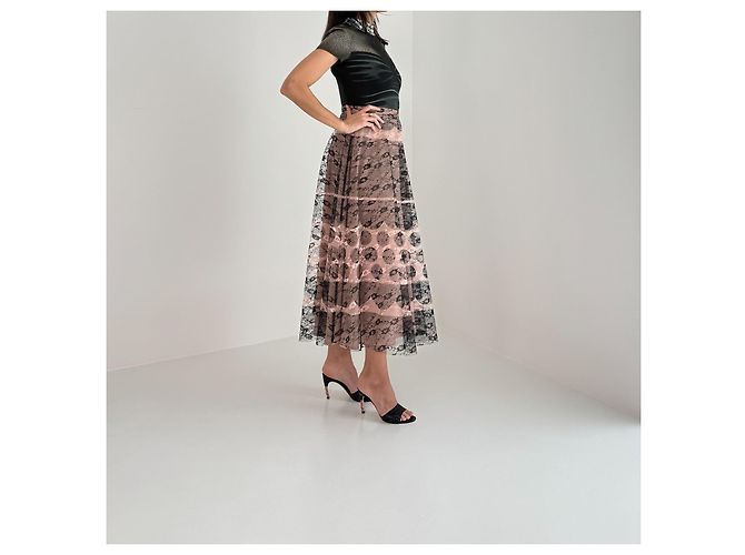 Falda de encaje Red Valentino negra y rosa pálido Negro Beige - vista 5