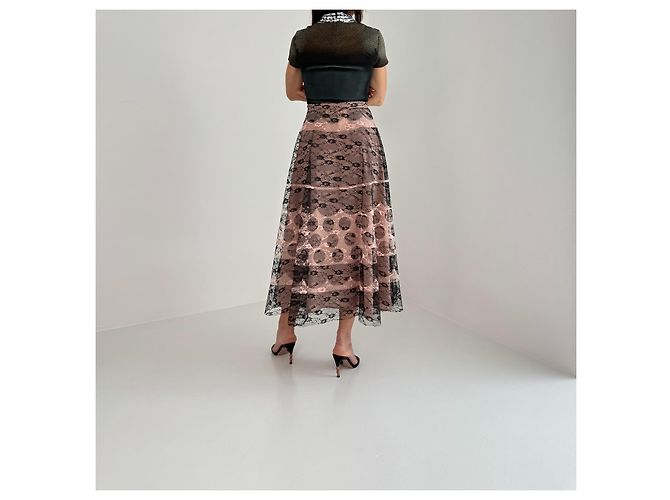 Falda de encaje Red Valentino negra y rosa pálido Negro Beige - vista 8
