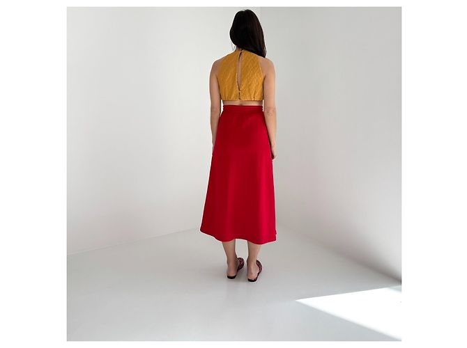Falda plisada Gucci roja con rayas laterales azul marino - vista 7