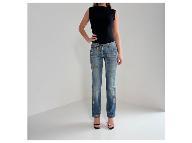 Dolce & Gabbana Vaqueros Rectos con Salpicaduras de Pintura Azules Multicolor - vista 2