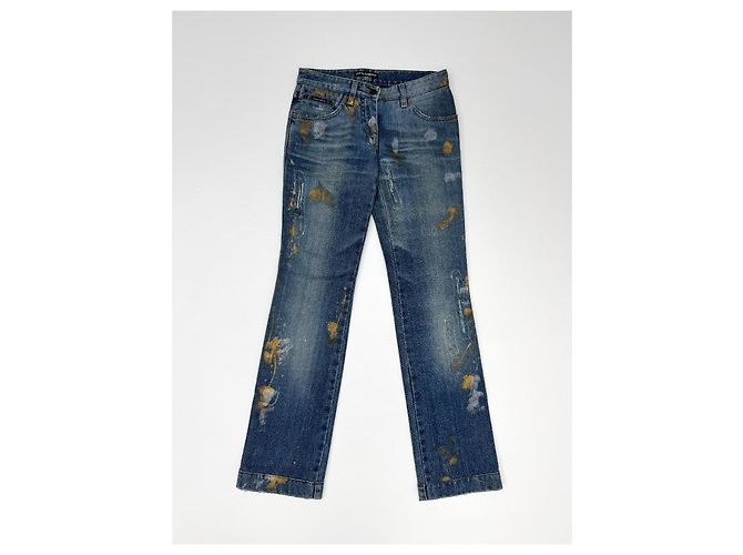 Dolce & Gabbana Vaqueros Rectos con Salpicaduras de Pintura Azules Multicolor - vista 4