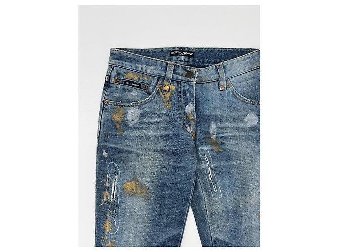 Dolce & Gabbana Vaqueros Rectos con Salpicaduras de Pintura Azules Multicolor - vista 6