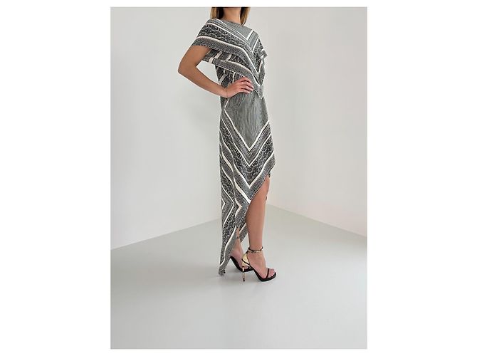 Abito Etro in seta con motivo geometrico bianco e nero - vista 5