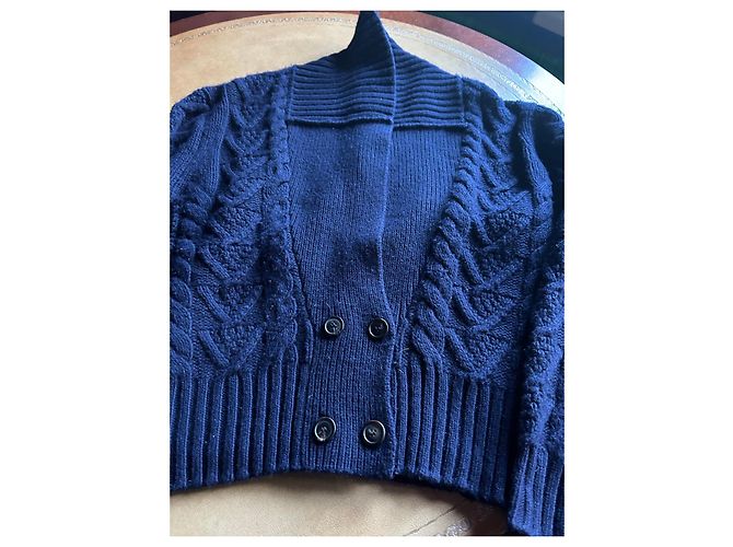Eric Bompard Marineblauer Wollcardigan mit Zöpfen - Ansicht 11