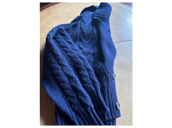 Eric Bompard Marineblauer Wollcardigan mit Zöpfen - Ansicht 8
