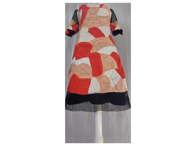 Autre Marque Almatrichi Patchwork Kleid Schwarz Rot Beige Roh - Ansicht 2