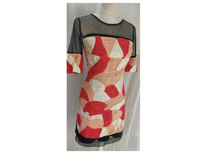Autre Marque Almatrichi Patchwork Kleid Schwarz Rot Beige Roh - Ansicht 3