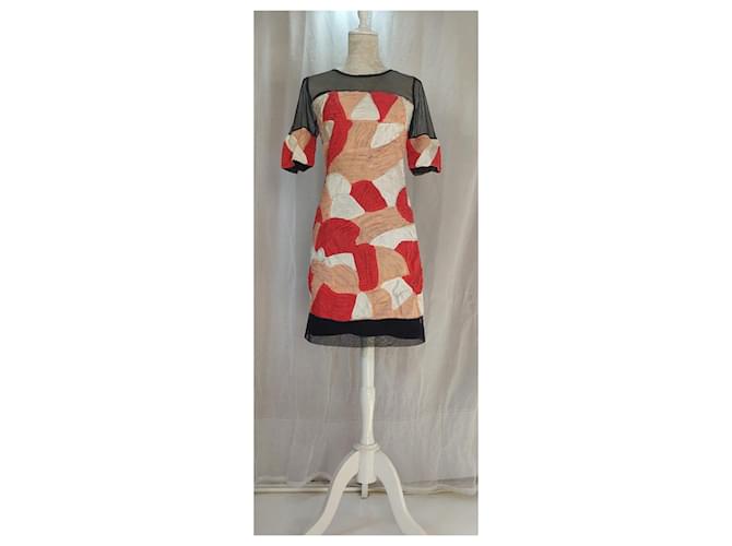 Autre Marque Almatrichi Patchwork Kleid Schwarz Rot Beige Roh - Ansicht 4