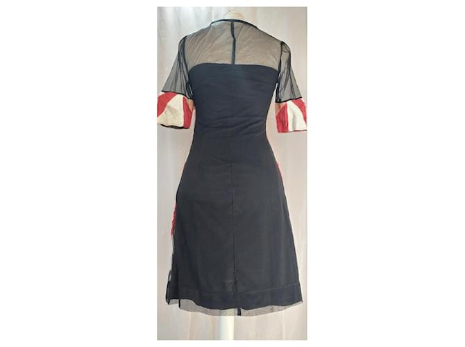 Autre Marque Almatrichi Patchwork Kleid Schwarz Rot Beige Roh - Ansicht 5