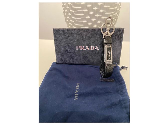 Prada Keychain in black Saffiano leather Dark blue - view 2