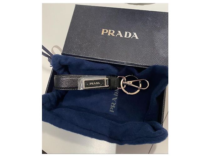 Prada Keychain in black Saffiano leather Dark blue - view 3