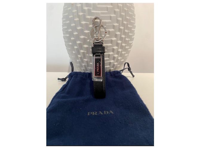 Prada Keychain in black Saffiano leather Dark blue - view 4