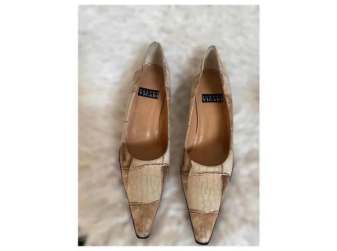Autre Marque Décolleté in pelle beige patchwork Sandro Vicari per donne Marrone - vista 2