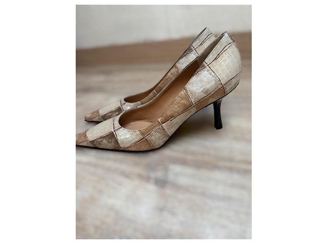 Autre Marque Décolleté in pelle beige patchwork Sandro Vicari per donne Marrone - vista 3