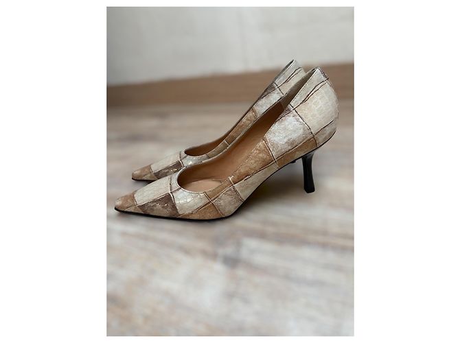 Autre Marque Décolleté in pelle beige patchwork Sandro Vicari per donne Marrone - vista 4