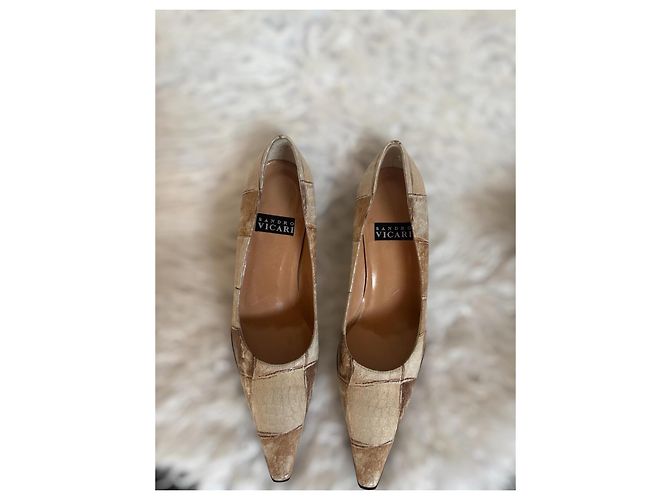 Autre Marque Décolleté in pelle beige patchwork Sandro Vicari per donne Marrone - vista 5