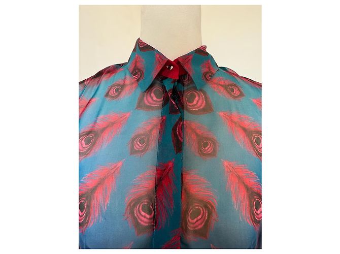 Blusa de seda con estampado de plumas de pavo real Just Cavalli Roja Azul Morado oscuro - vista 4