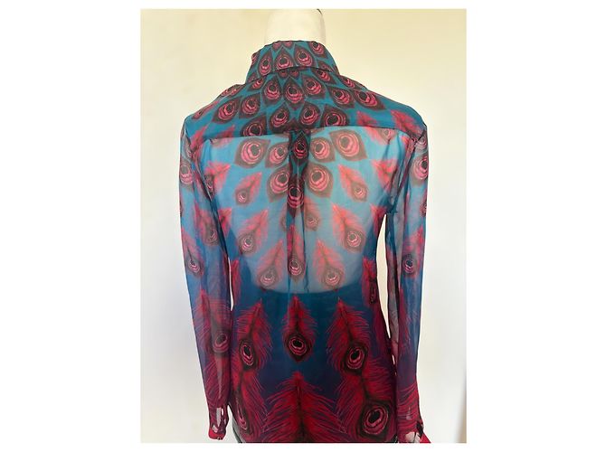 Blusa de seda con estampado de plumas de pavo real Just Cavalli Roja Azul Morado oscuro - vista 5