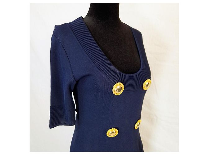 Vintage 1990er Jahre navyblauer Strickpullover von Genny Marineblau - Ansicht 4