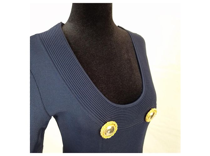Vintage 1990er Jahre navyblauer Strickpullover von Genny Marineblau - Ansicht 7
