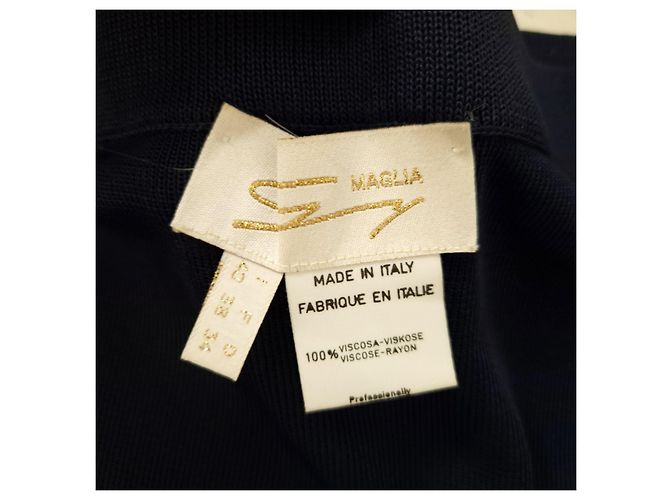 Vintage 1990er Jahre navyblauer Strickpullover von Genny Marineblau - Ansicht 8
