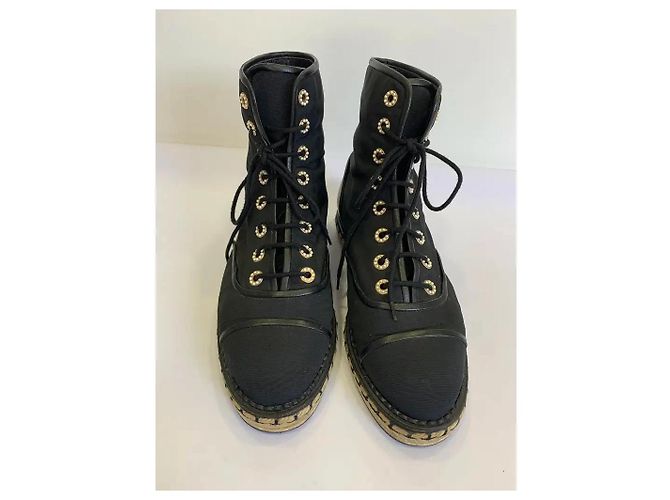 Chanel Sneakers Espadrilles in Tessuto Nero con Lacci - vista 10