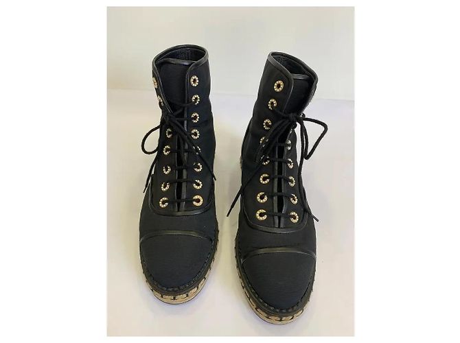 Chanel Sneakers Espadrilles in Tessuto Nero con Lacci - vista 2