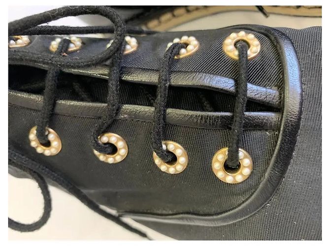 Chanel Sneakers Espadrilles in Tessuto Nero con Lacci - vista 4