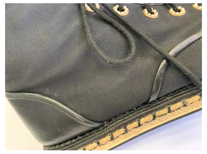 Chanel Sneakers Espadrilles in Tessuto Nero con Lacci - vista 5
