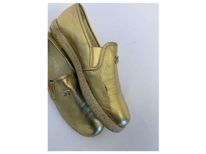Chanel CC Espadrilles Gold Metallic Kalbsleder Größe 37 Golden - Ansicht 3