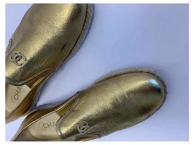 Chanel CC Espadrilles Gold Metallic Kalbsleder Größe 37 Golden - Ansicht 7