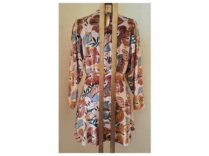 Autre Marque Lumina Kleid mit Blumenmuster Braun Pink Rot Beige Grün Gelb Dunkelbraun Hellblau - Ansicht 12