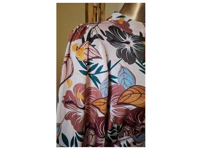 Autre Marque Lumina Kleid mit Blumenmuster Braun Pink Rot Beige Grün Gelb Dunkelbraun Hellblau - Ansicht 6