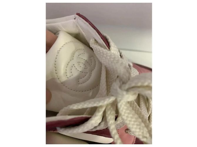 Chanel Logo Sneaker Leder bordeaux rosa weiß - Ansicht 5