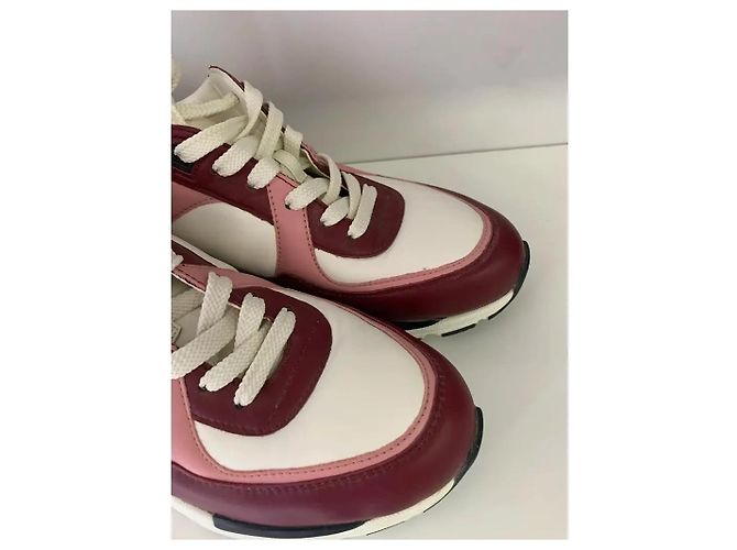 Chanel Logo Sneaker Leder bordeaux rosa weiß - Ansicht 6