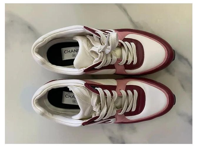 Chanel Logo Sneaker Leder bordeaux rosa weiß - Ansicht 7