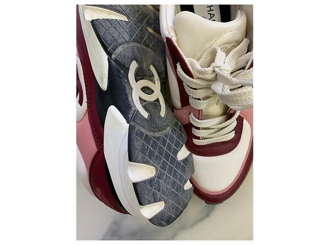 Chanel Logo Sneaker Leder bordeaux rosa weiß - Ansicht 8