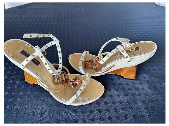 Sandali con zeppa Louis Vuitton in pelle bianca Bianco - vista 2