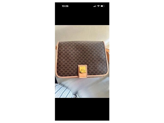 Céline Borsa a spalla Triomphe in tela rivestita marrone - vista 3