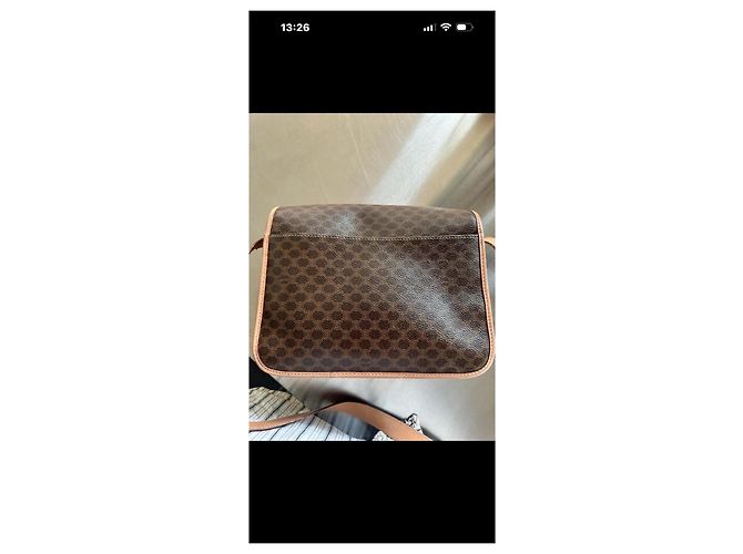 Céline Borsa a spalla Triomphe in tela rivestita marrone - vista 7
